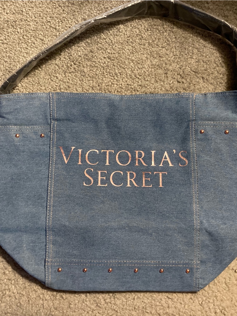 Victoria's Secret Blue Denim Tote with Rose Gold Accents